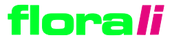 Logo mit dem Wort florali mit Flora in Hellgrün und Li in Pink vor schwarzem Hintergrund.